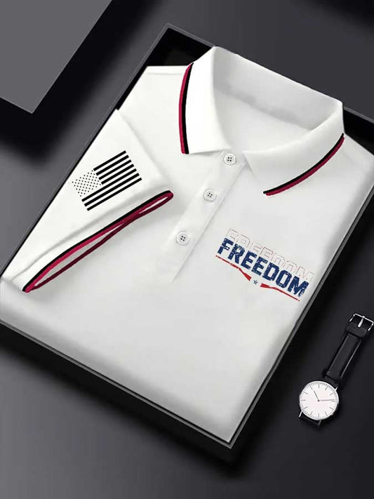 Men's Classic Business Logo Button Short Sleeve Polo Shirt
