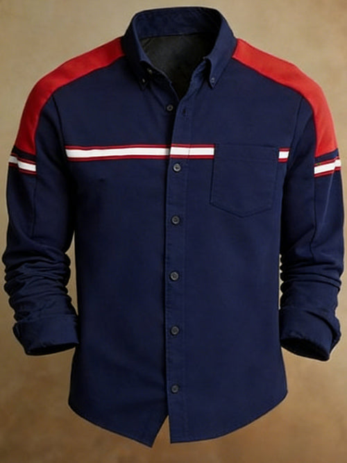 Men's Retro Geometric Lines Colorblock Pattern Print Shirt