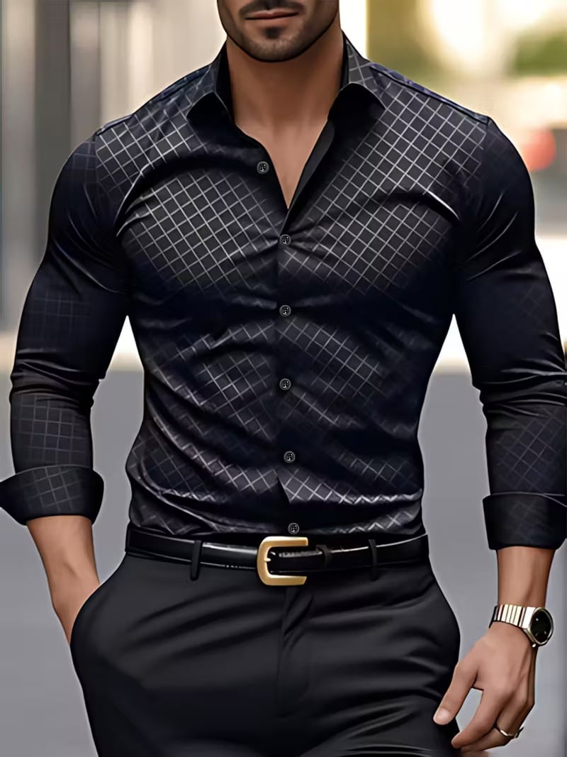 Men's Street Style Business Casual Printed Long Sleeve Shirt
