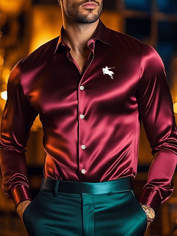 Men's Vintage Business Casual Printed Satin Long Sleeve Shirt