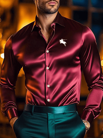 Men's Vintage Business Casual Printed Satin Long Sleeve Shirt