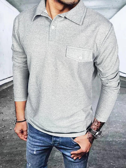 Men's Waffle Casual Solid Color Half Button Polo Shirt