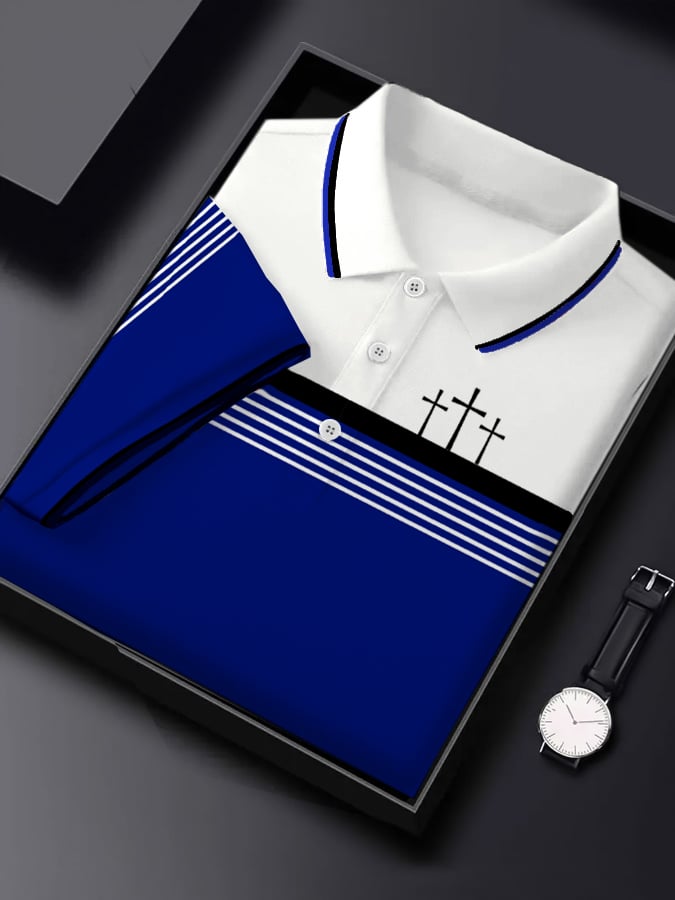 Men's Retro Faith  Casual Printed Short Sleeve Polo Shirt