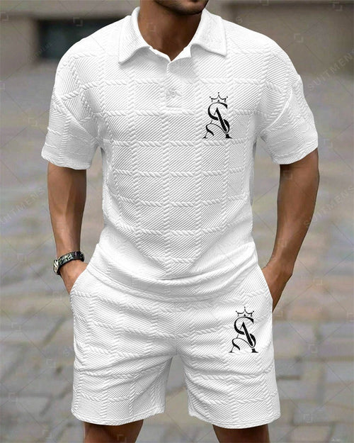 Men's Simple Textured Summer Polo Shirt Set 250