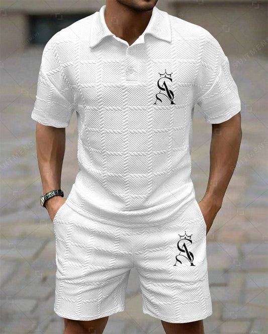 Men's Simple Textured Summer Polo Shirt Set 250