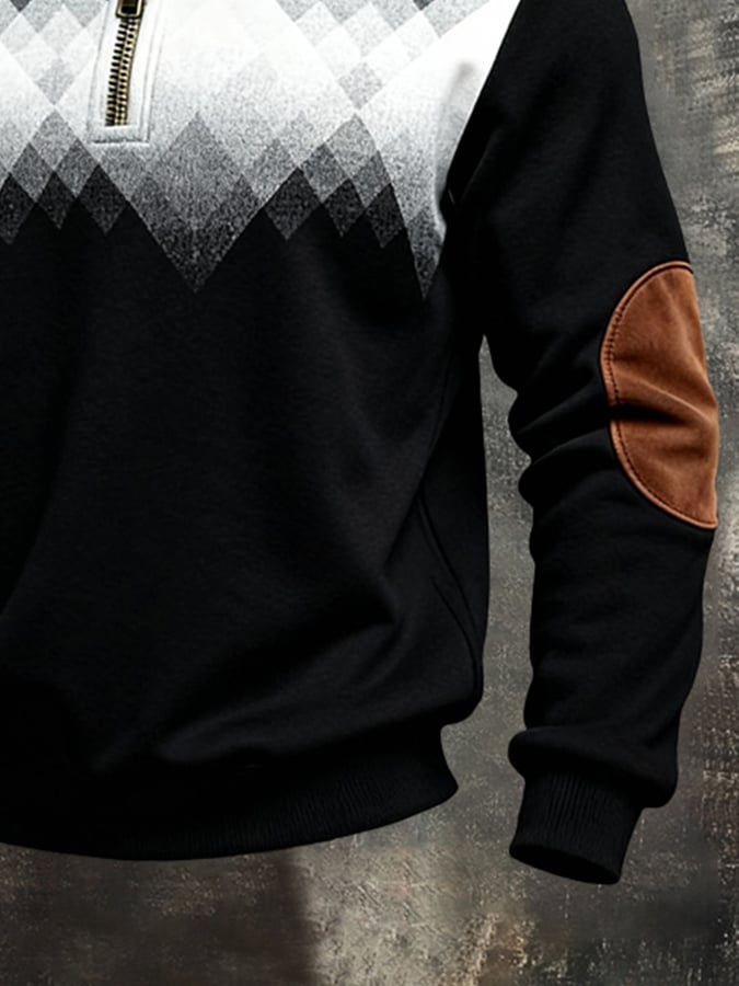 Men'S Vintage Color-Block Printed Zip-Up Sweatshirt