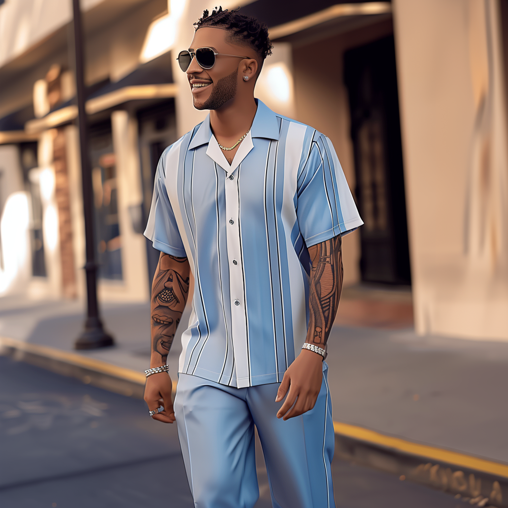 Men's Gorgeous Color Block Short Sleeve Shirt Walking Suit 1186