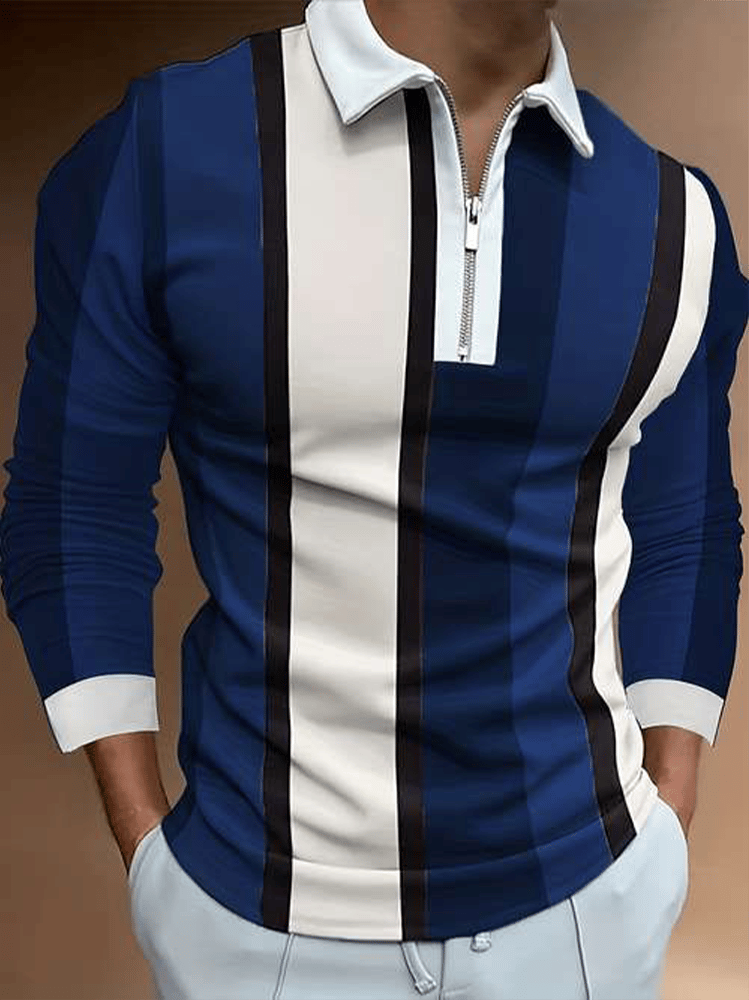 Men's Business Casual Striped Zip-Up Shirt