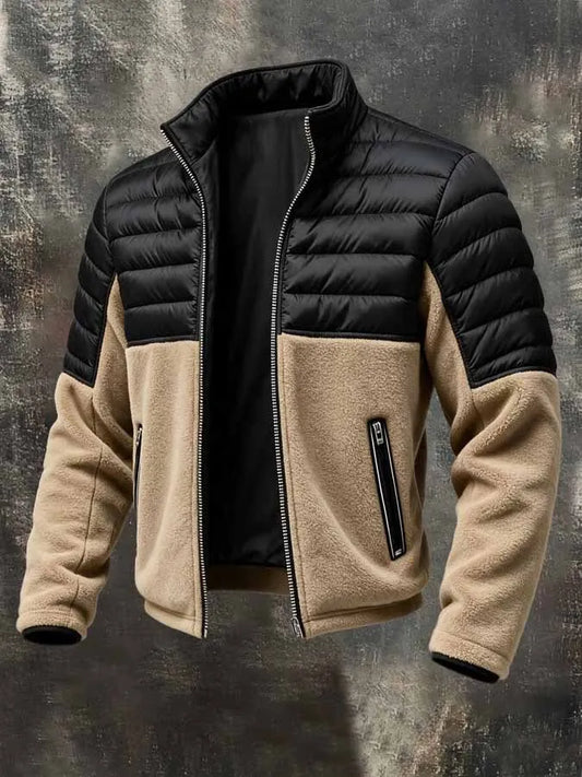Men's Retro Short-Pile Fleece-Panelled Outdoor Down Jacket