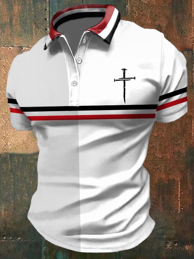 Men's Faith-Print Casual Polo Shirt