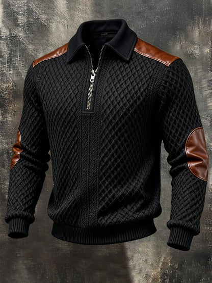 Men'S Vintage-Style Textured Patchwork Color-Block Long-Sleeved Sweatshirt