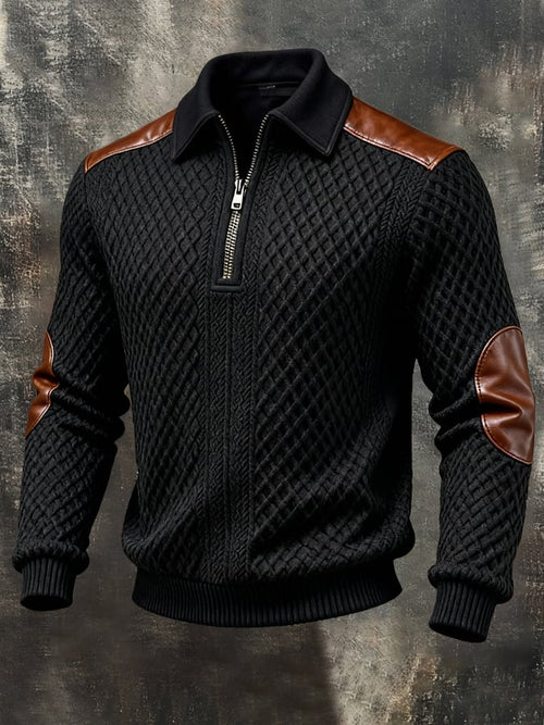 Men'S Vintage-Style Textured Patchwork Color-Block Long-Sleeved Sweatshirt