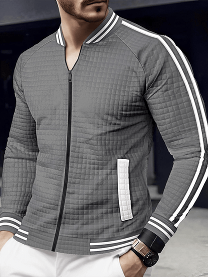 Men's Jacquard Stand Collar Solid Color Zipper Outdoor Versatile Jacket