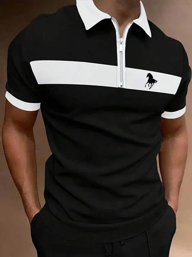 Men's Horse Print Casual Polo Shirt