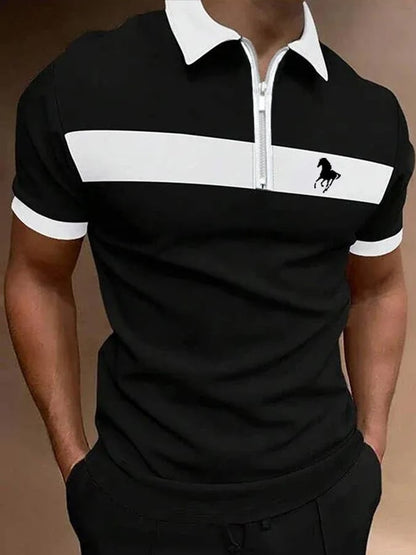 Men's Horse Print Casual Polo Shirt