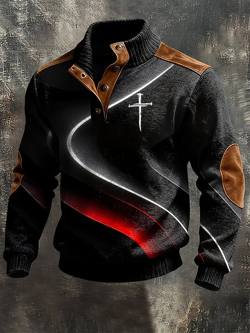 Men's Casual Retro Cross Color Block Print Long-Sleeve Sweatshirt-Fast Shipping