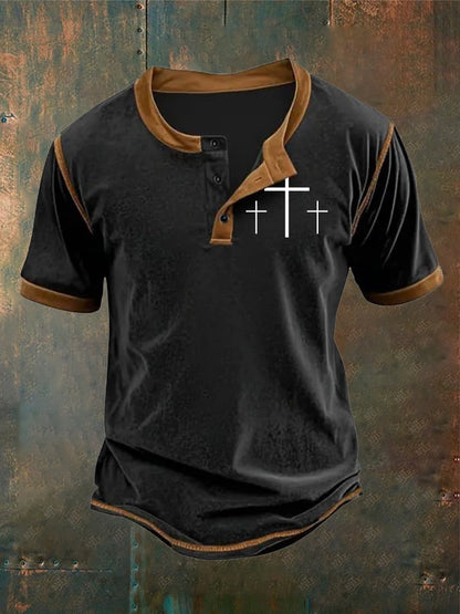 Men's Faith “Goat God Over All Things�?Print Henley Neck T-Shirt
