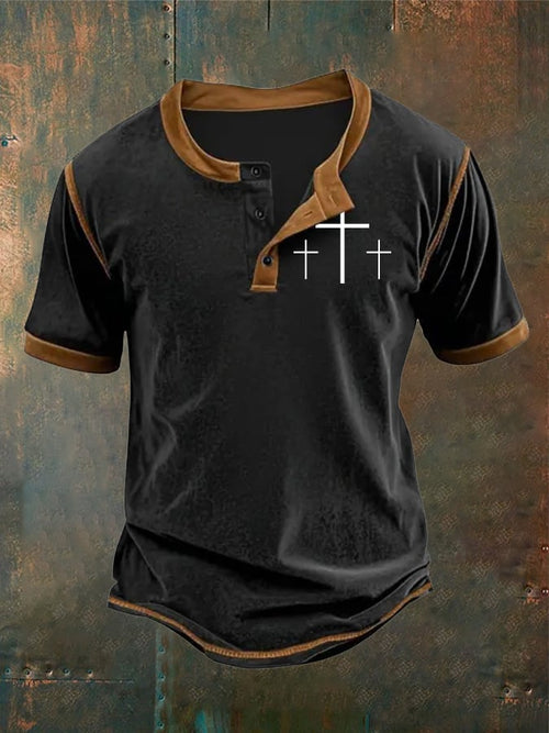 Men's Faith “Goat God Over All Things�?Print Henley Neck T-Shirt