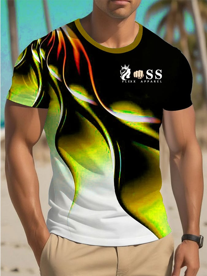 Men's Retro Lettering Printed Crew Neck T-Shirt