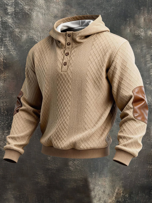 Men's Vintage-Style Textured Comfortable Button-Up Hooded Sweatshirt