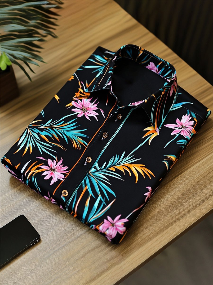 Men's Casual Festive Floral Print Long Sleeve Shirt