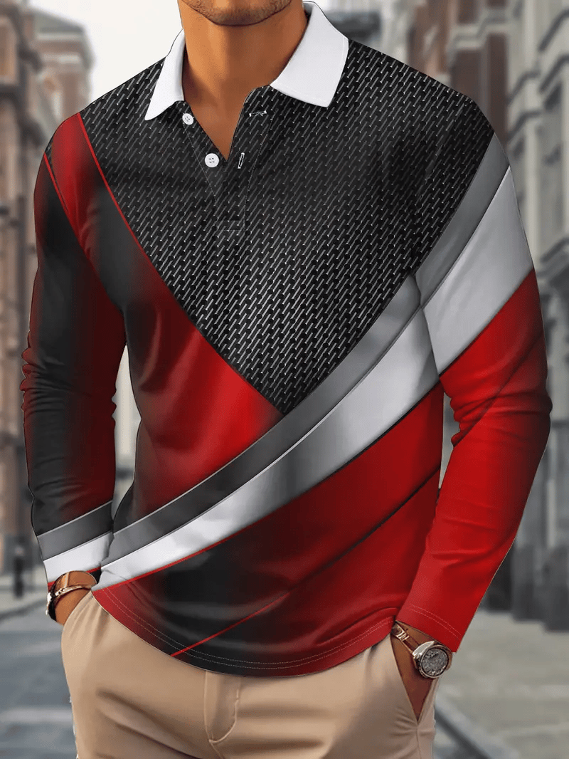 Men's Business Casual Striped Long-Sleeved Polo Shirt