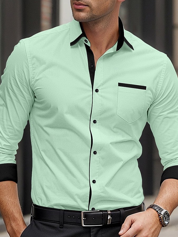 Men's Business Casual Printed Long Sleeve Shirt