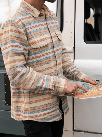 Men's Retro Western Ethnic Aztec Color Block Shirt