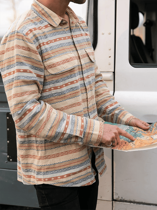 Men's Retro Western Ethnic Aztec Color Block Shirt