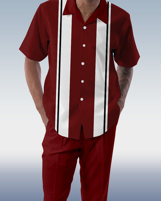 Rianmond Men's Color Matching 2-Piece Short Sleeve Walking Suit 186