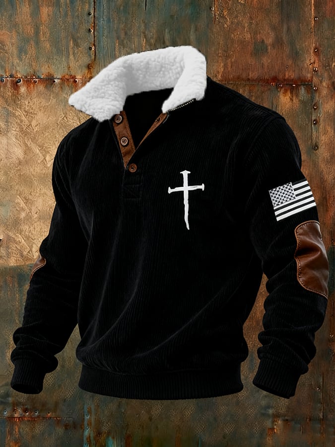 Men's Vintage Faith Cross Print Waffle Sweatshirt