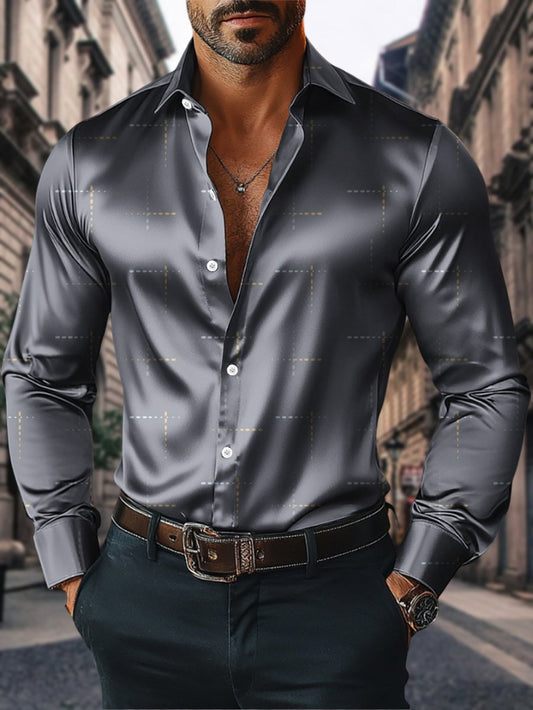 Men's Satin Luxe Long Sleeve Button Down Shirt