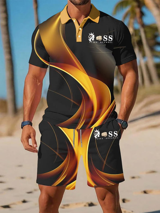 Men's Retro Letter Design Casual Business Short Sleeve Polo Shirt Suit