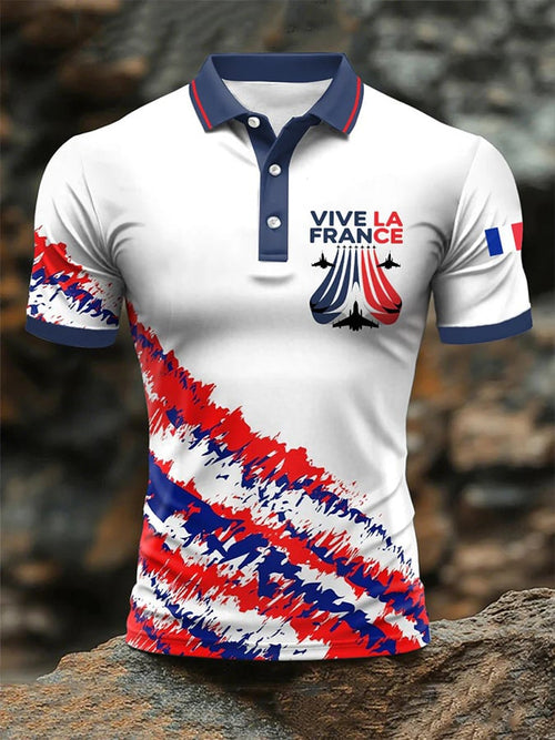 Men's Short Sleeve French Contrast Print Button POLO Shirt