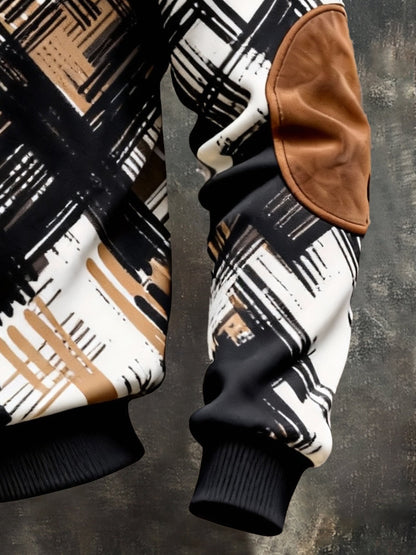 Men's Vintage Color-Block Printed Zip-Up Hoodie