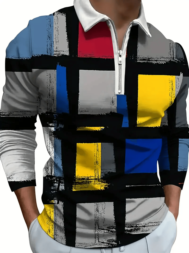 Men's Business Luxury Striped Zip-Neck Polo Shirt