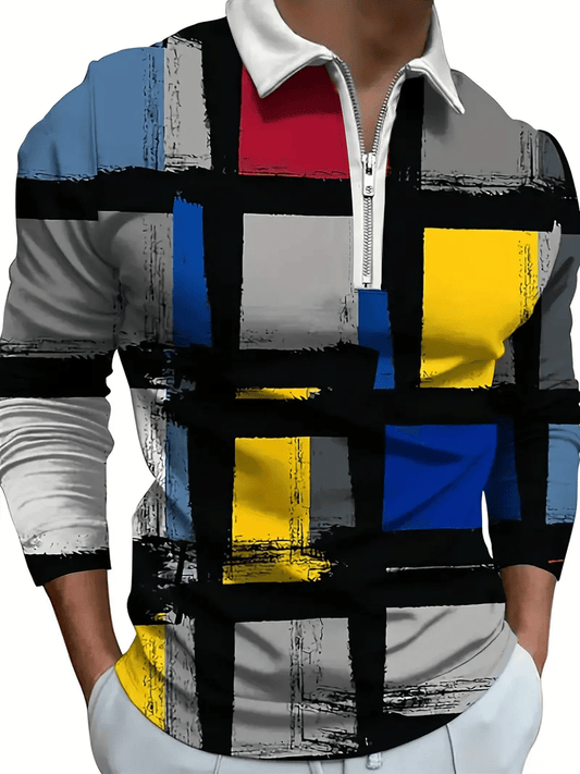 Men's Business Luxury Striped Zip-Neck Polo Shirt