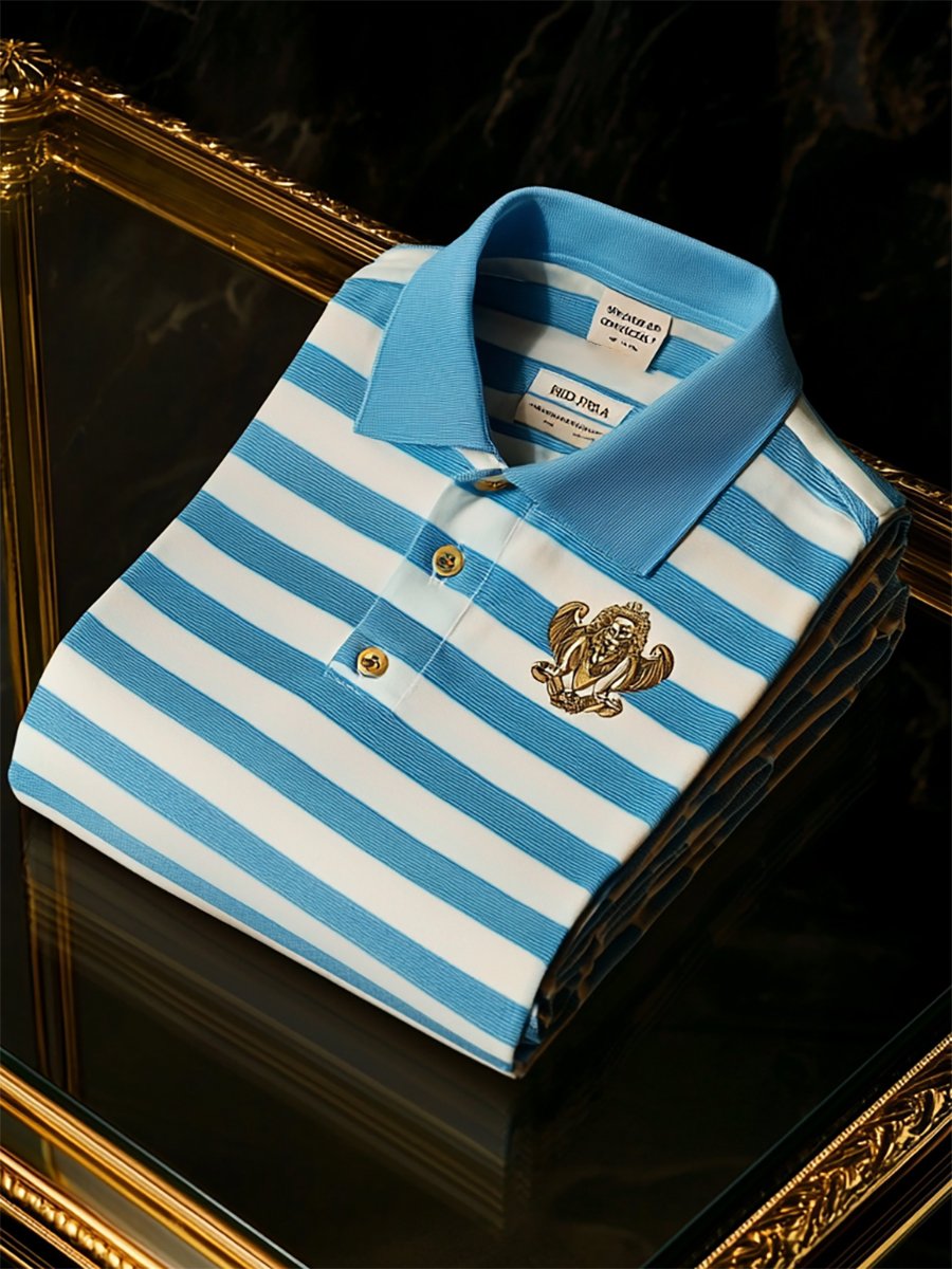Men's Business Casual Striped Button Short Sleeve Polo Shirt