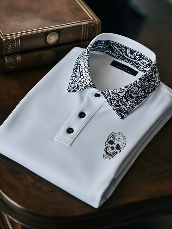 Men's Classic Business Skull Logo Short Sleeve Polo Shirt