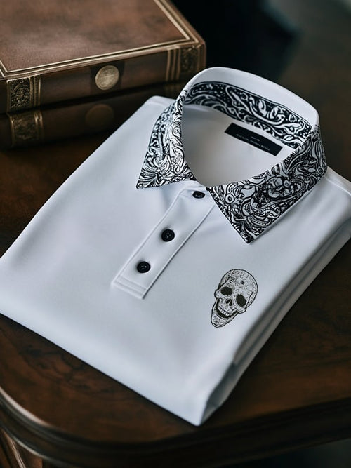 Men's Classic Business Skull Logo Short Sleeve Polo Shirt