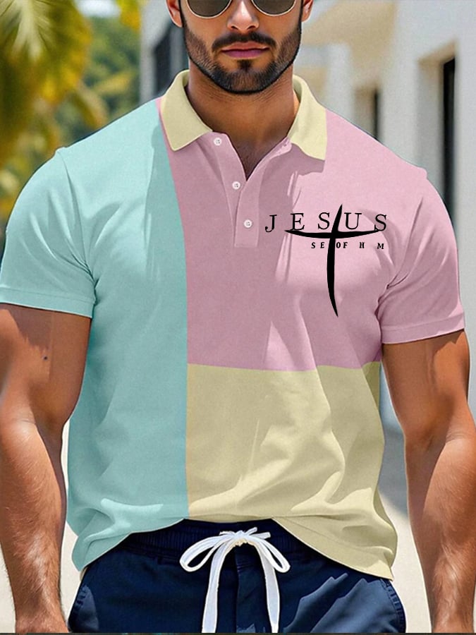 Men's Faith Printed Button Design Polo Shirt