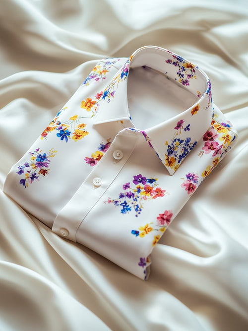 Men's Business Casual Floral Lapel Short Sleeve Shirt