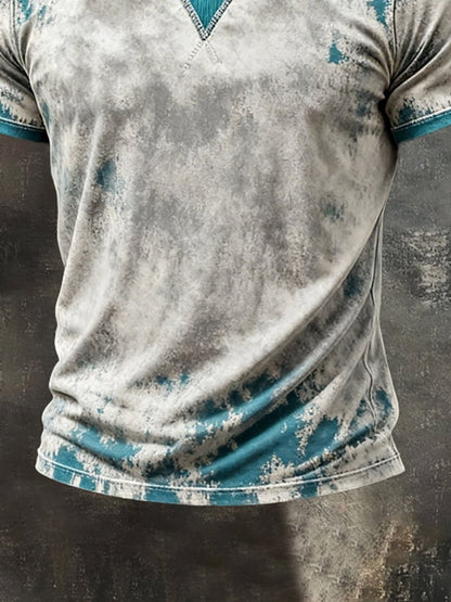 Men's Retro Color Block Crew Neck Short-Sleeve Top