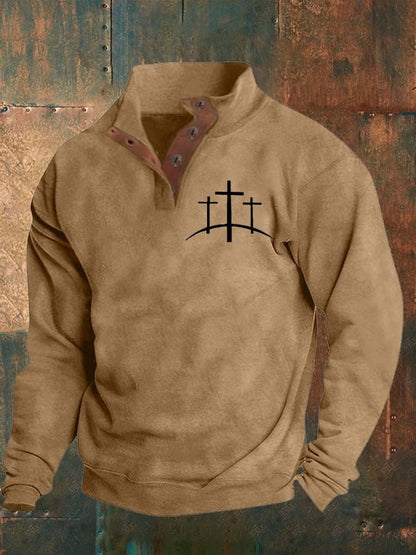 Men's Faith  Printed Stand Collar Button Sweatshirt