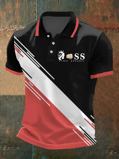 Men's Retro Letter Print Casual Polo Shirt