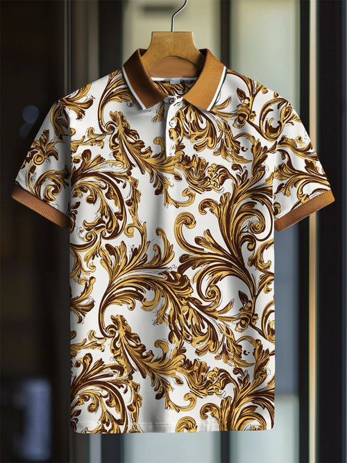 Men's Casual Business Palace Style Button Short Sleeve Polo Shirt