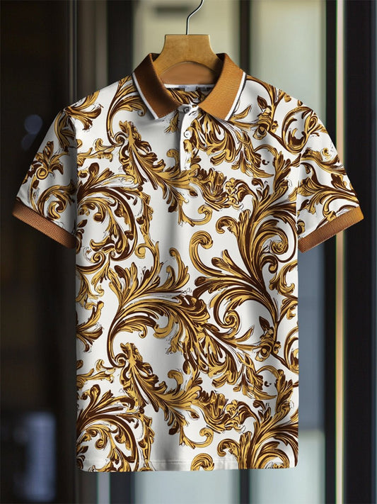 Men's Casual Business Palace Style Button Short Sleeve Polo Shirt