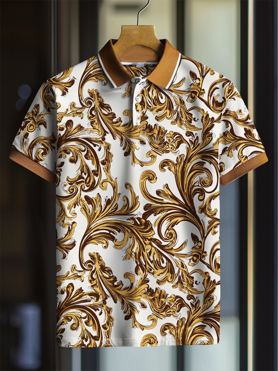 Men's Casual Business Palace Style Button Short Sleeve Polo Shirt