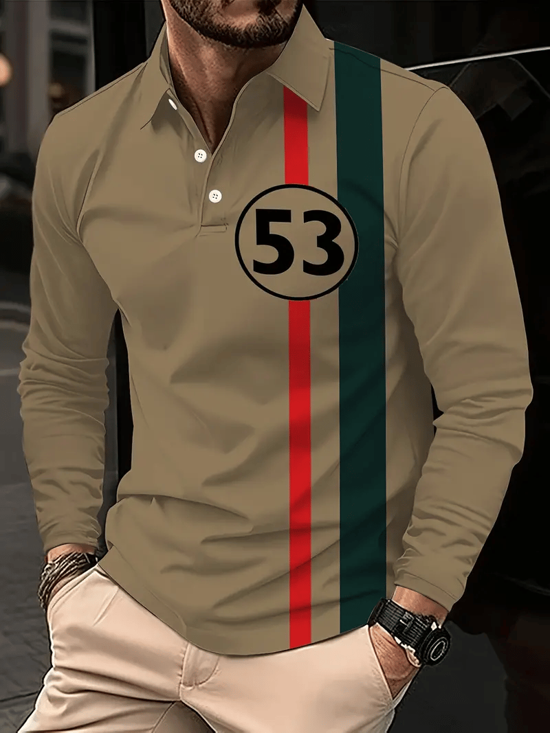 Men's Business Casual Striped Long-Sleeved Polo Shirt
