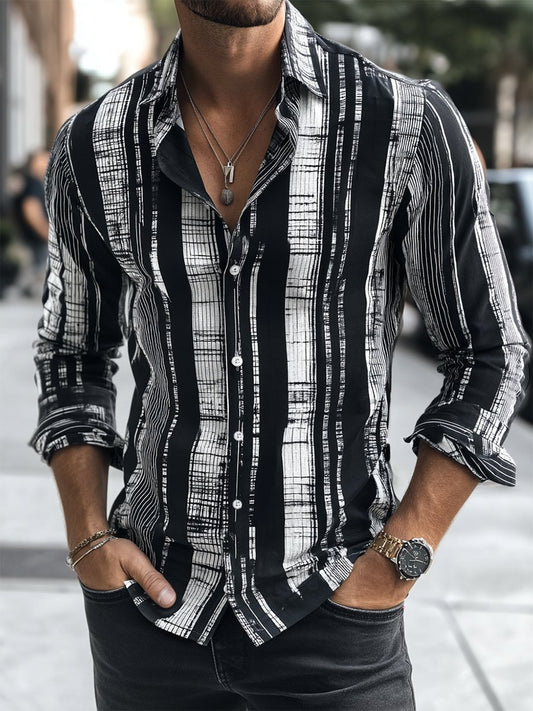 Men's Business Casual Strped Print Long Sleeve Shirt